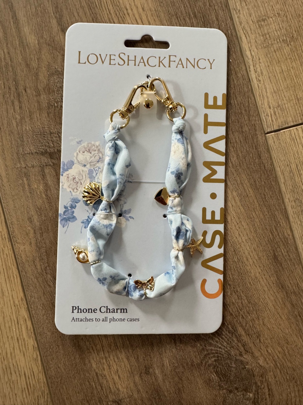 case-mate LoveShackFancy blue Phone Charm with Gold Shell, Star & Heart Accents